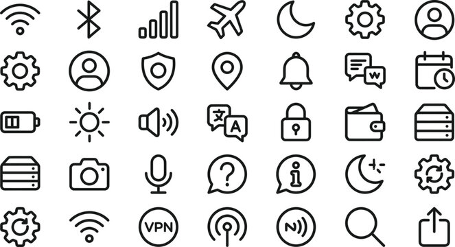 Set of simple black line interface web and mobile icons