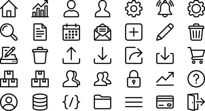 Set of simple black line ui web and mobile app icons
