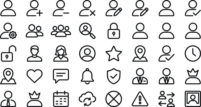 Set of black line user profile and interface icons