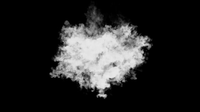 Dynamic realistic smoke cloud explosion animation vfx with fire puff dust blast shockwave and alpha transparent channel in 4K chroma green screen background perfect overlay effect for motion graphics
