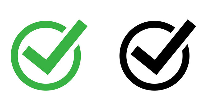 Green and Black Check Mark Icons in Circle Isolated on Transparent Background