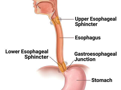 Human esophagus and sphincters anatomy diagram isolated on white background