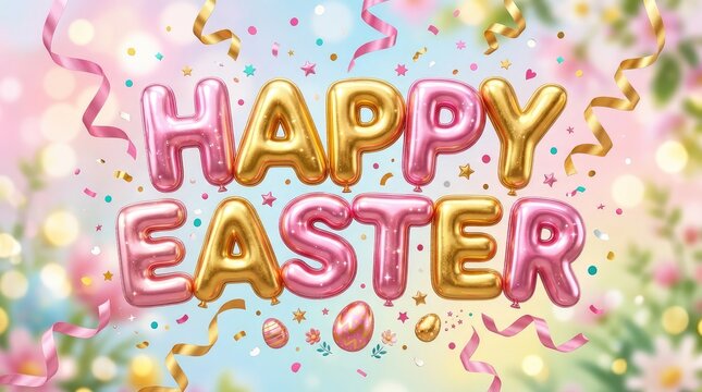 Celebratory easter greeting with glossy balloon letters with showcases vibrant Easter celebration with celebration