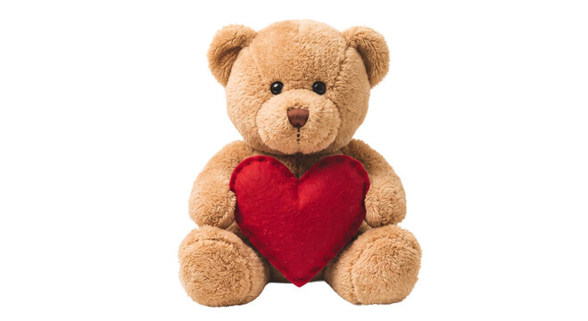 Cute teddy bear holding a red heart, symbolizing love and affection