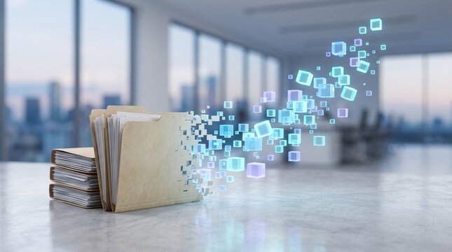 Digital Transformation of Paper Files into Glowing Cubes in Modern Office
