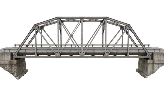 Old steel truss bridge with concrete abutments and stone foundations