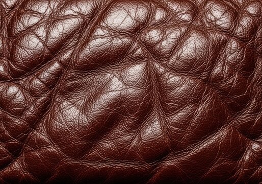 Closeup texture of dark brown genuine leather with natural wrinkles