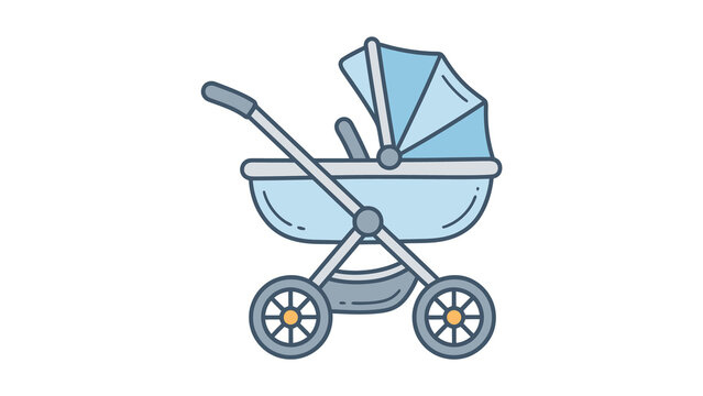 Blue Baby Stroller Vector Illustration