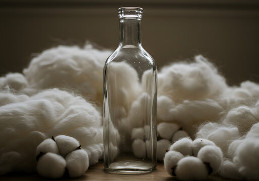 Glass bottle and cotton bolls