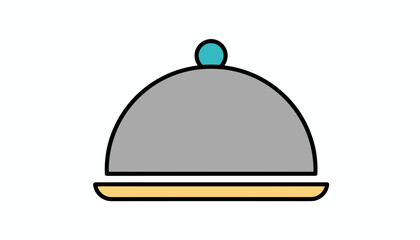 Fototapeta premium Elegant food cloche with a teal handle on a golden serving platter is isolated on plain white background.