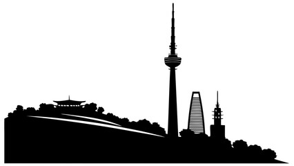 Fototapeta premium Seoul skyline silhouette vector with N Seoul Tower cityscape illustration