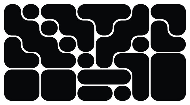 Bento grid abstract black rounded organic shapes pattern on visual graphic design element