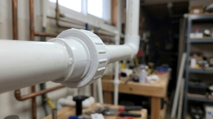Fototapeta premium White PVC pipe union fitting