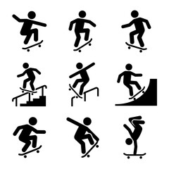 Fototapeta premium Collection of skateboard tricks and stunts illustrated with icons