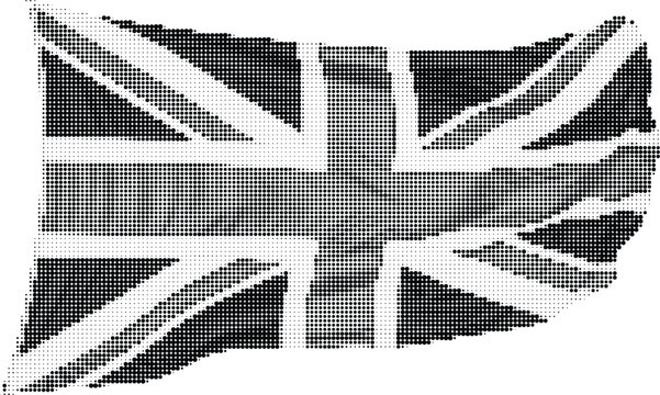 Waving British flag made of dots on transparent background.