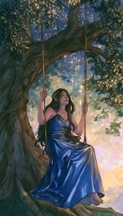 Fototapeta premium Serene woman contemplates starry night a watercolor dream of quiet beauty and timeless romance