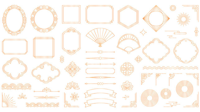 Gold line art deco frames and luxury oriental ornaments.