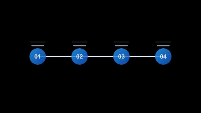 Horizontal Step Timeline Animation Blue Numbered Process Workflow Business Roadmap Progress Presentation Infographic.
