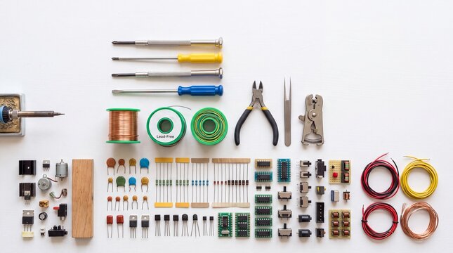 Circular Economy and Electronics Repair Culture Flat Lay Desk Concept