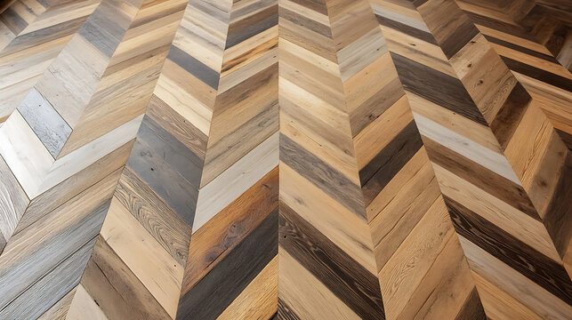 Rustic wooden flooring with classic chevron pattern and natural surface texture.