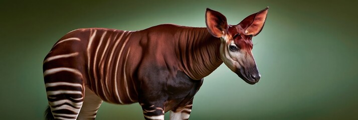 Naklejka premium Portrait of okapi wild African animal standing profile