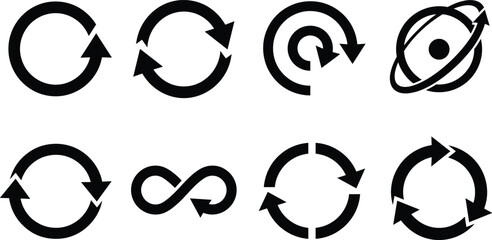 Fototapeta premium Black Circular Arrow Icons Representing Cycle, Rotation, Infinity, and Continuous Motion Concepts