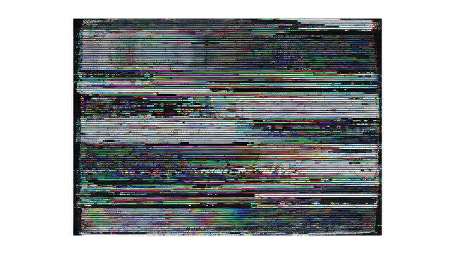 Abstract digital glitch art with horizontal scan lines and pixel artifacts