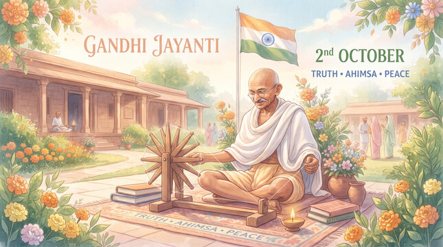 Pastel Art for Gandhi Jayanti Day Celebration Honoring Mahatma Gandhi and Indian Heritage