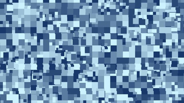 glitch effect on vibrant mosaic of varying blue squares, modern digital visual error background, ideal for technology or abstract design