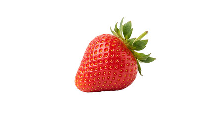Single ripe red strawberry with green leaves on a white background © Sapphire