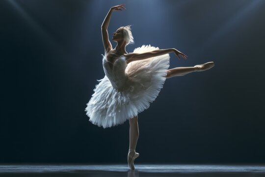 Ballerina performing swan lake ballet on stage