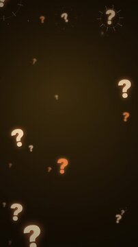 Softly glowing question marks drift upward through a warm dark atmosphere in this vertical loop, evoking curiosity and uncertainty for quiz, FAQ, and social media video content.