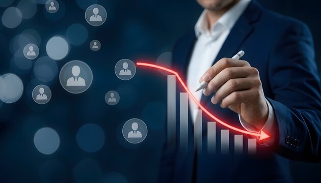 Businessman drawing a downward trending graph symbolizing business loss