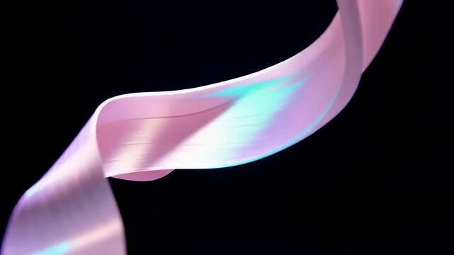 Flowing pastel ribbons twist and turn gracefully against a dark background, showcasing their smooth texture and vibrant colors in a mesmerizing visual display