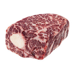 Obraz premium Freshly cut raw beef steak with visible marbling and fat cap transparent background
