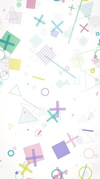 Pastel geometric shapes drift softly across a bright white canvas, creating a playful seamless loop ideal for modern branding, social media intros, and creative marketing videos.