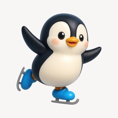 Fototapeta premium Cute penguin ice skating joyfully.