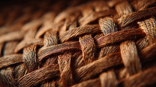 Detailed macro view of intricate woven copper wires showing metal strands interlaced in a rhythmic pattern under soft dramatic lighting