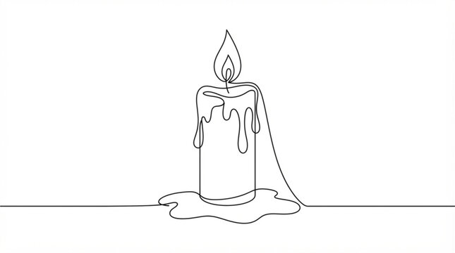  Burning candle continuous line art vector wax dripping flame single line holiday icon