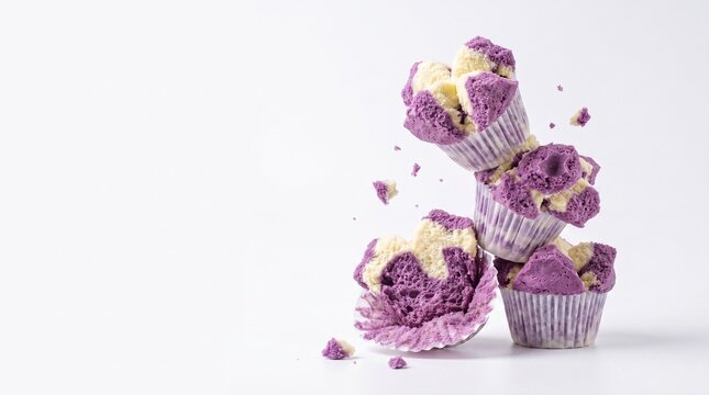 Traditional Indonesian blooming steamed cupcake Bolu Kukus Mekar in taro flavor