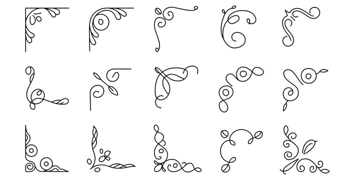 Set of decorative hand drawn corner elements. Divider ornament, borders, doodle, separators, page dividers, header, vector
