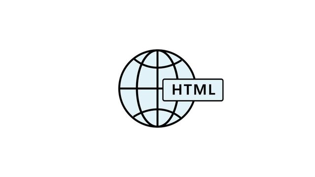 HTML Code Tag Globe Icon Motion Graphic Animation Loop Isolated White Background Web Development Video Asset Overlay