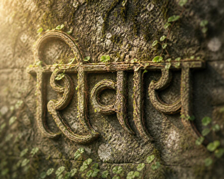 Natural vines growing on an ancient wall forming elegant script curves.