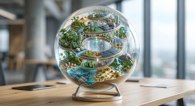 Concept of Sustainable Future Ecosystem Displayed in High Tech Laboratory