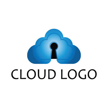 Cloud storage security logo with keyhole icon for cloud computing brand
