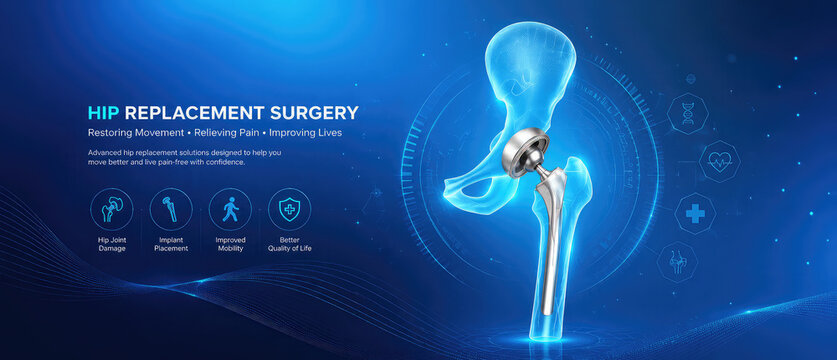 Hip Replacement Surgery Medical Infographic with Advanced Hip Implant Technology