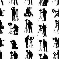 Naklejka premium Seamless Pattern of Photographer and Cameraman Silhouettes