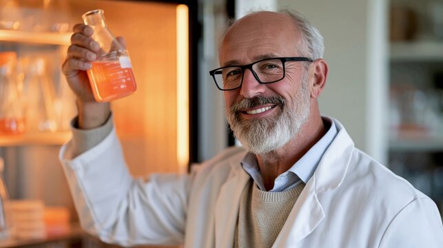 Senior Scientist Examining Cell Culture Flask in an Incubator Room
