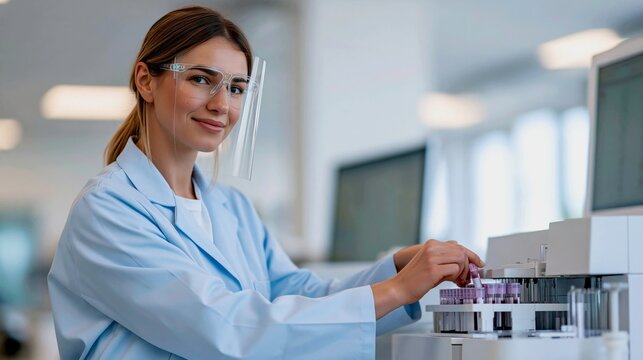 Medical Biotechnologist Analysing Blood Samples in a Clinical Lab