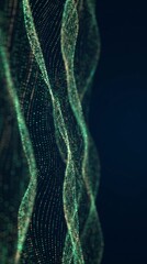 Naklejka premium Abstract green particle wave digital technology background with flowing lines and glowing futuristic visual effect for modern science design